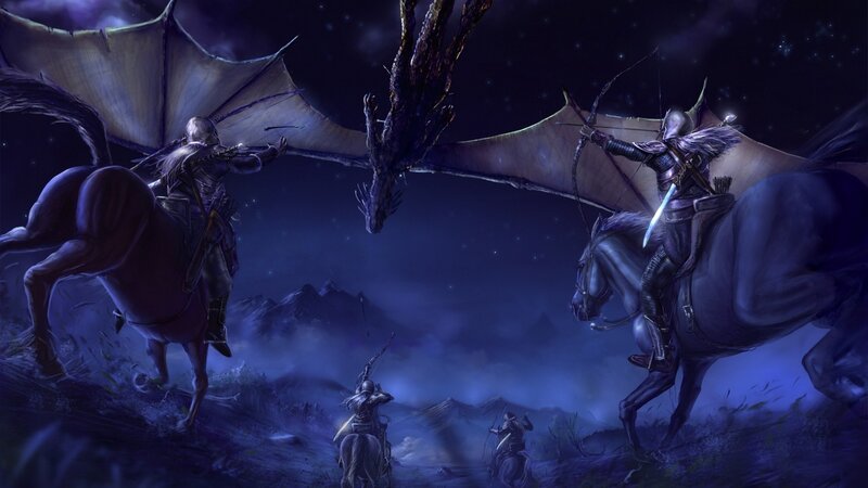 Knights battling a dragon