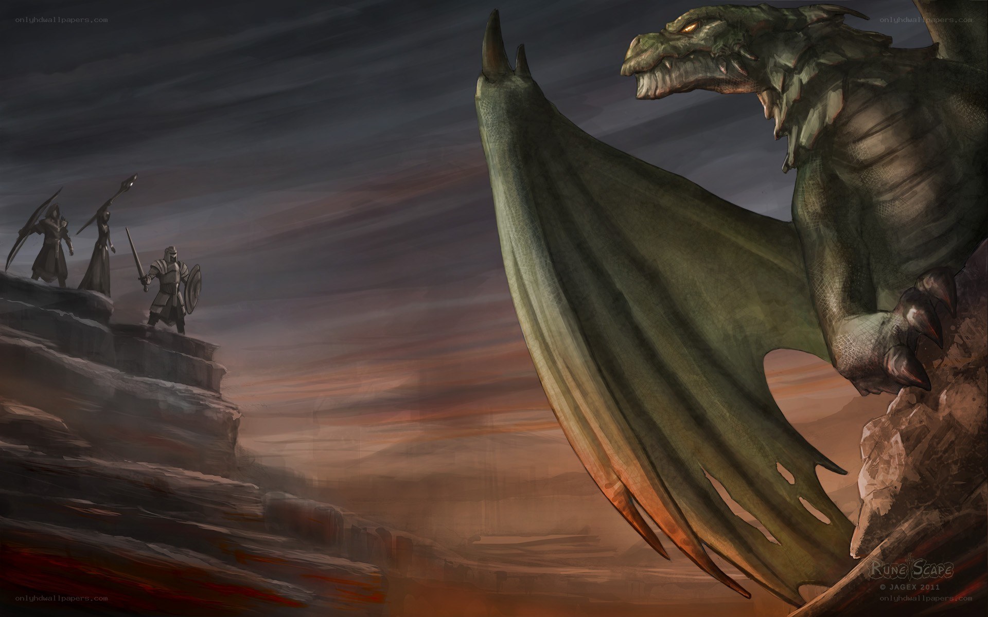 Knights confront a dragon