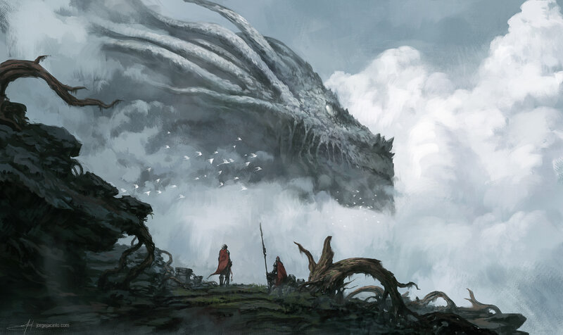 Knights Facing a Dragon — Gray