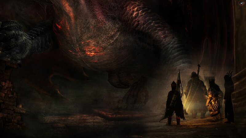 Knights Facing Giant Dragon