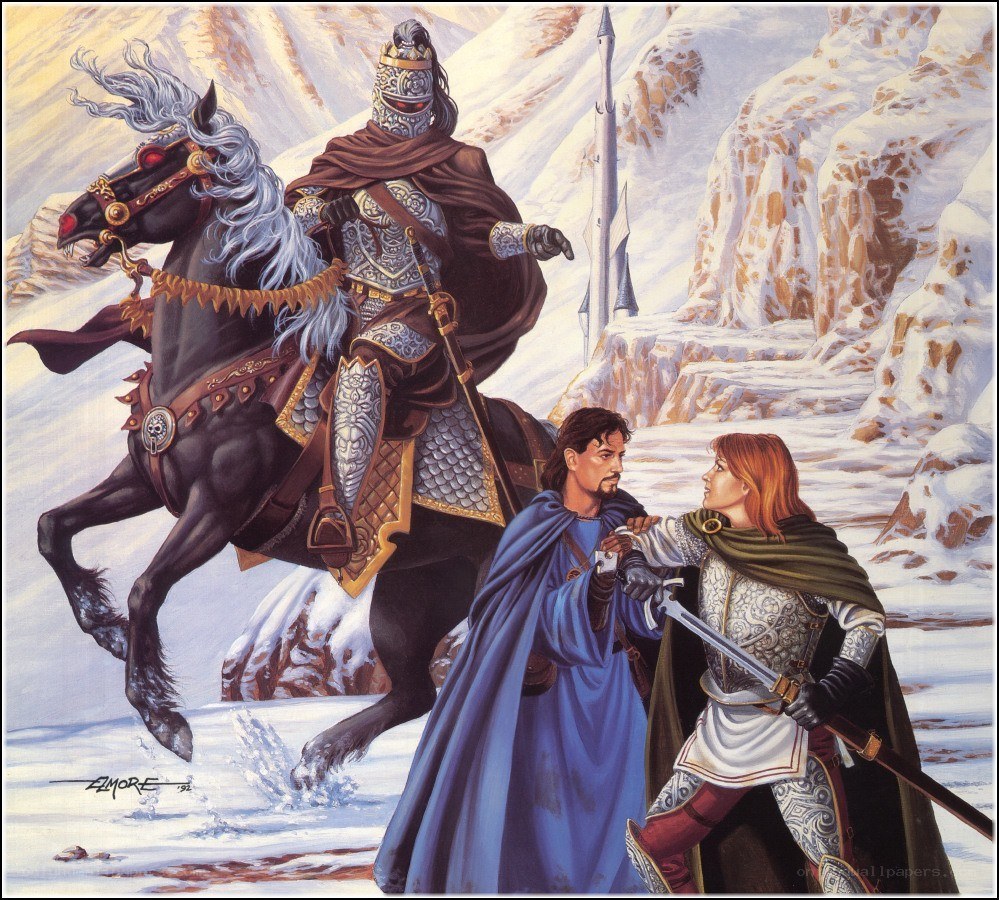 Knights in a snowy landscape
