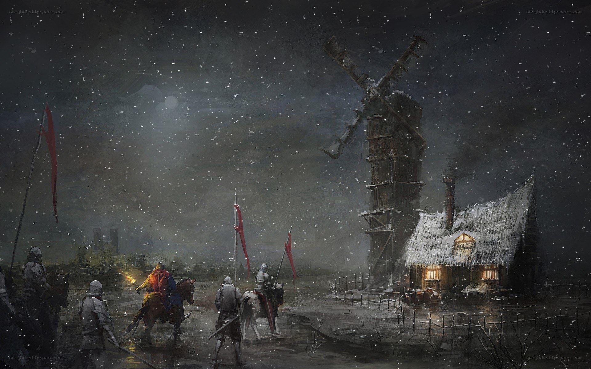 Knights in a snowy night