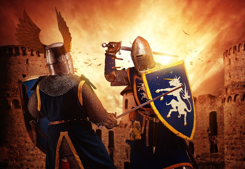 Knights in Armor — Blue, Dramatic, Sunset