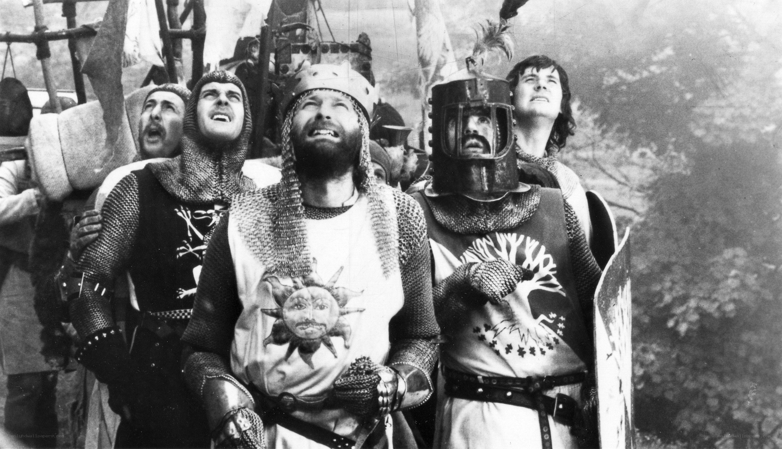Knights in armor looking up