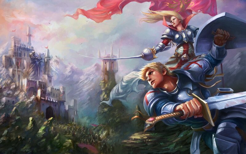 Knights in battle before a castle