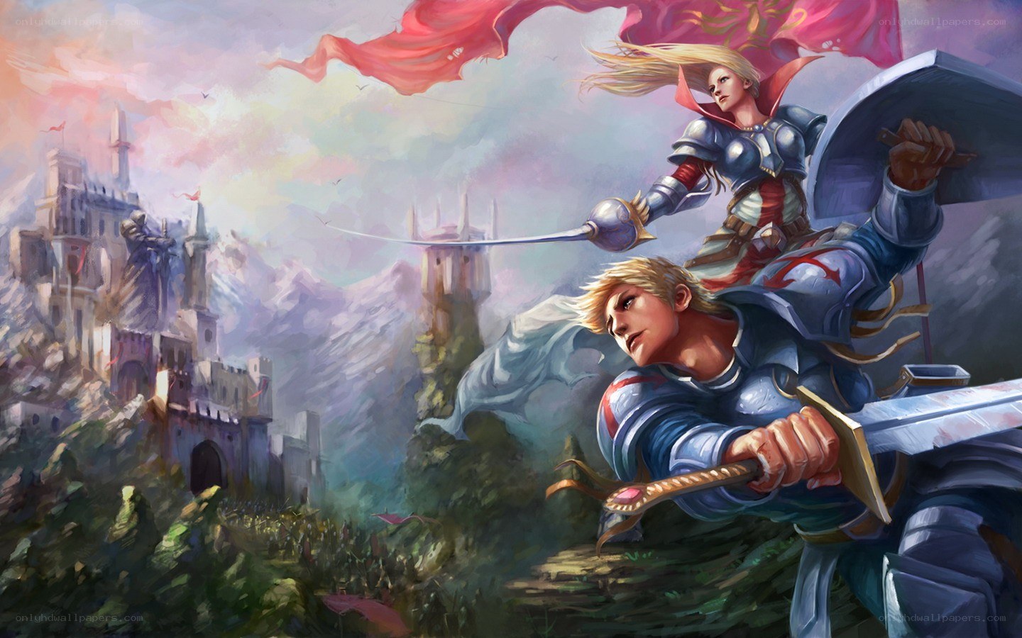 Knights in battle before a castle