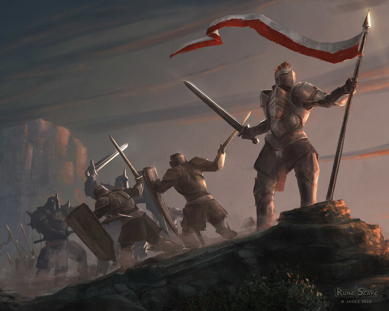 Knights in battle with flag