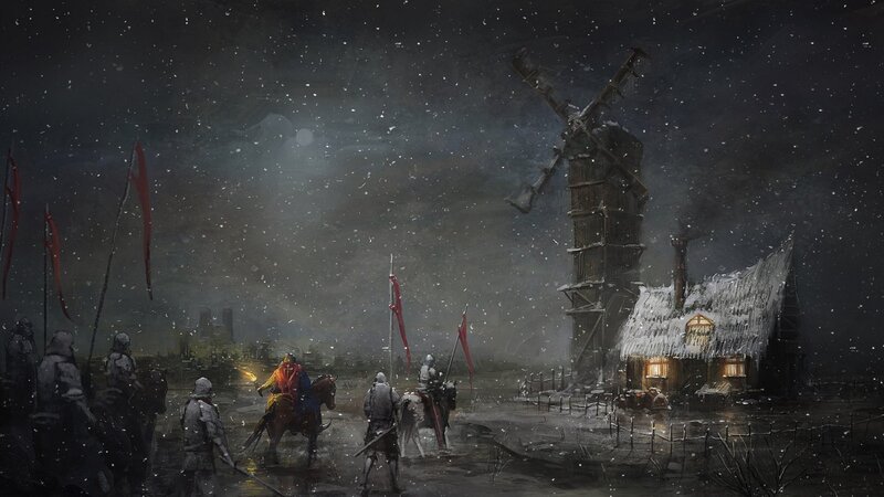 Knights in Snowy Landscape — Gray
