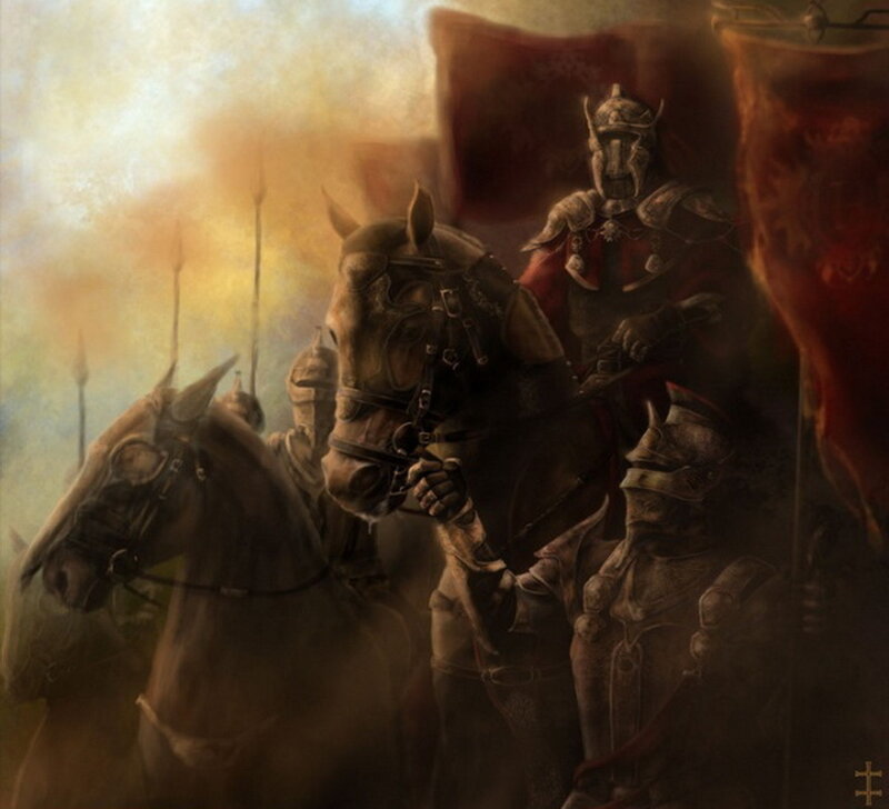 Knights on Horseback — Brown, Dramatic, Sunset