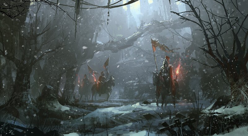 Knights on Horseback — Gray, Dramatic, Winter