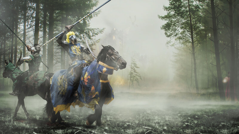 Knights on Horseback — Green, Dramatic, Digital Art