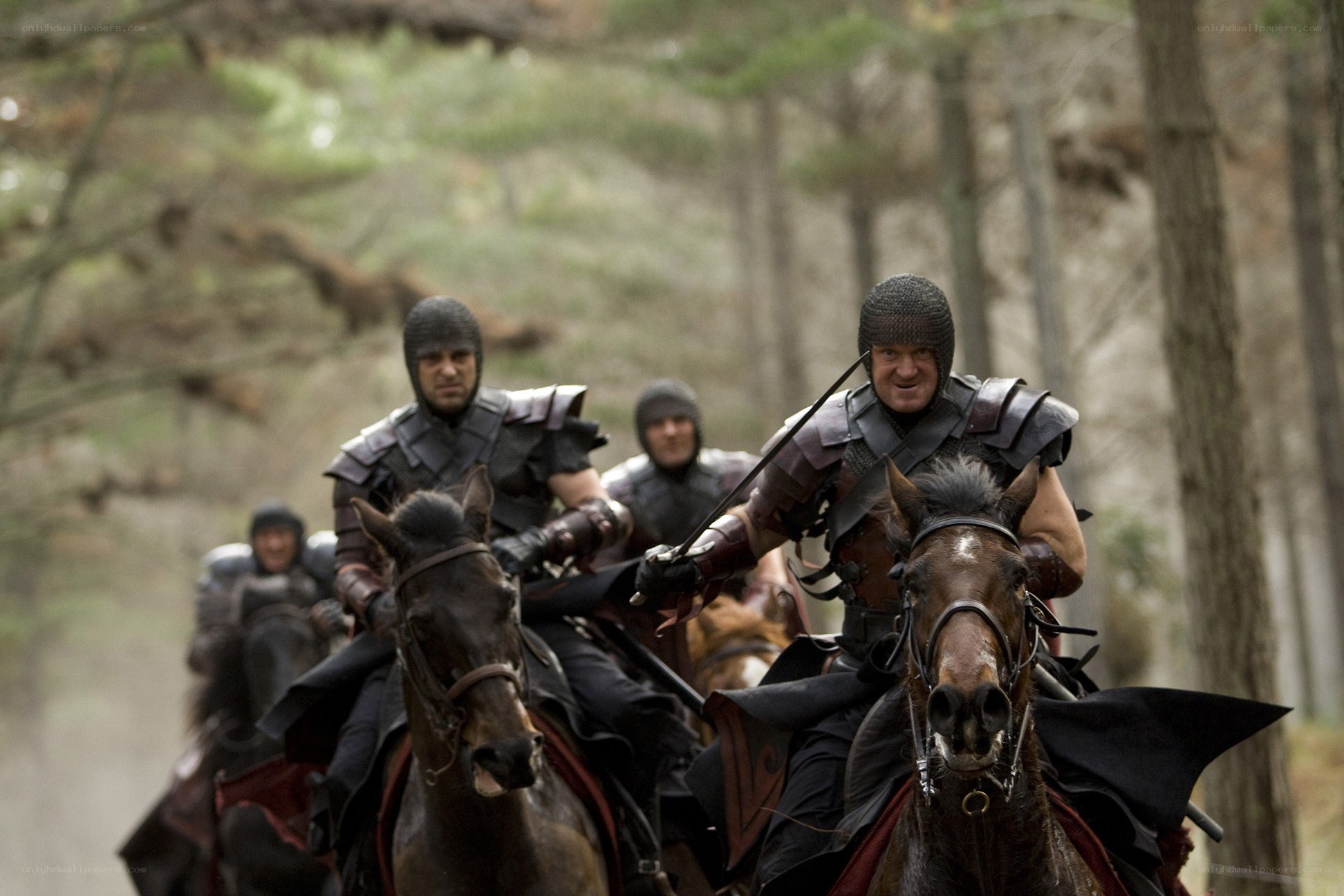 Knights on horseback in forest