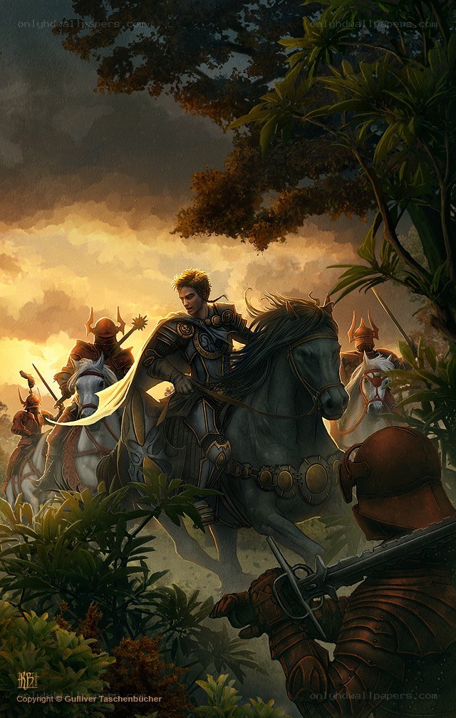 Knights on horseback in forest