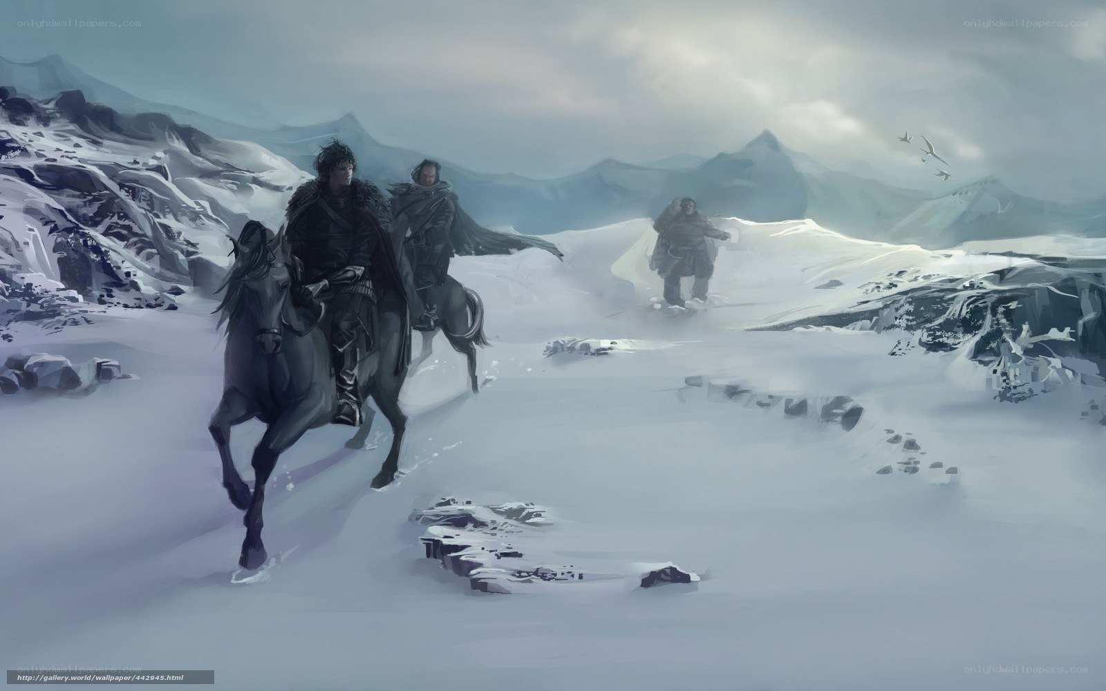 Knights on horseback in snow