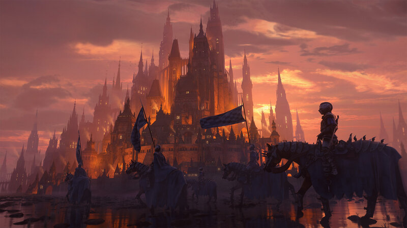 Knights on Horseback — Orange, Dramatic
