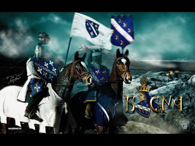 Knights on horseback with flags