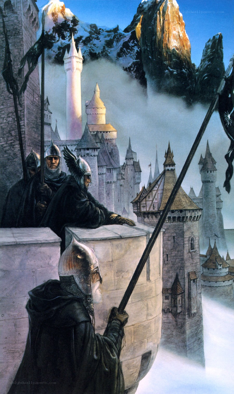 Knights overlooking a mountain castle