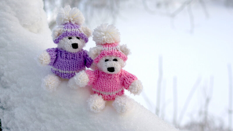 Knitted Bears in Snow — White, Peaceful