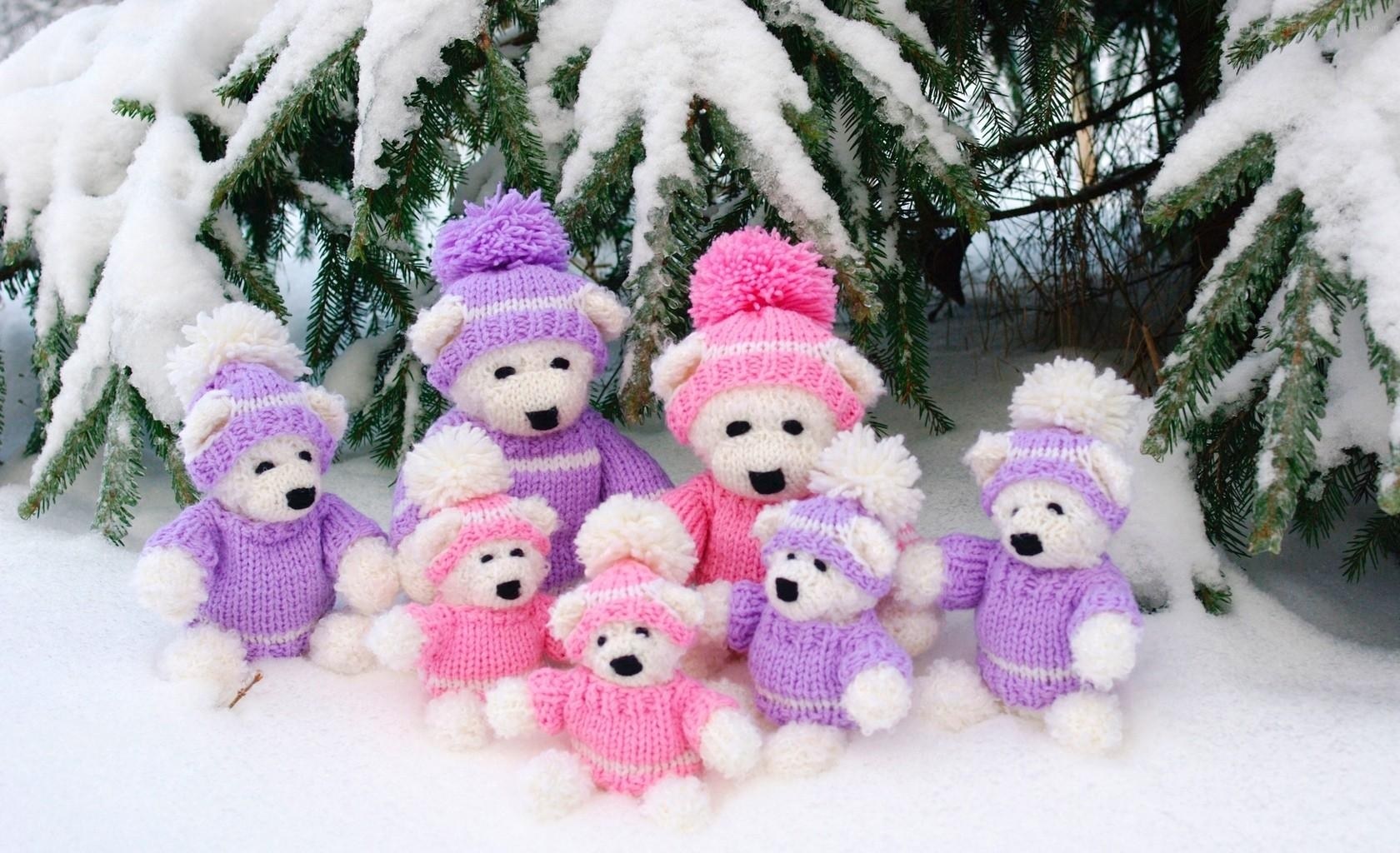 Knitted bears in snow