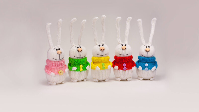 Knitted Bunnies in Sweaters