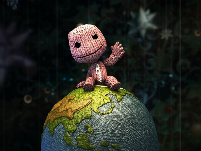 Knitted Character on Globe — Green, Whimsical, 3d Render, Stars, Zipper, Blue