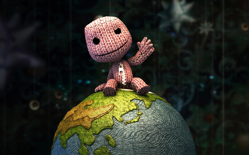 Knitted Character on Globe — Green, Whimsical, Night, 3d Render, Stars, Zipper