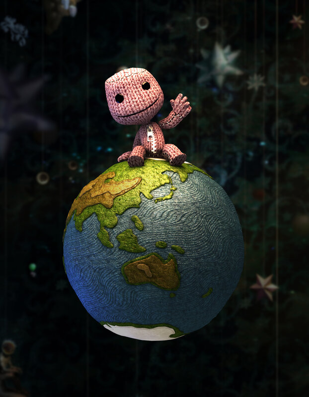 Knitted Character on Globe — Green, Whimsical, Night