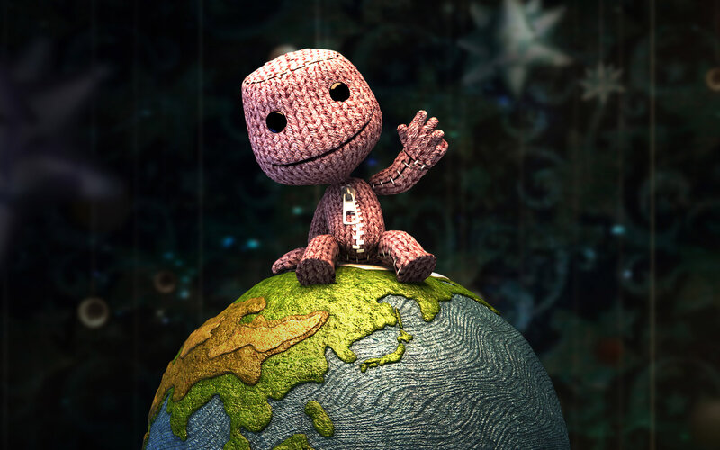 Knitted Character on Globe — Green, Whimsical