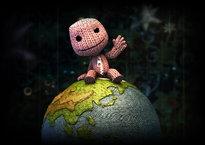 knitted character on globe