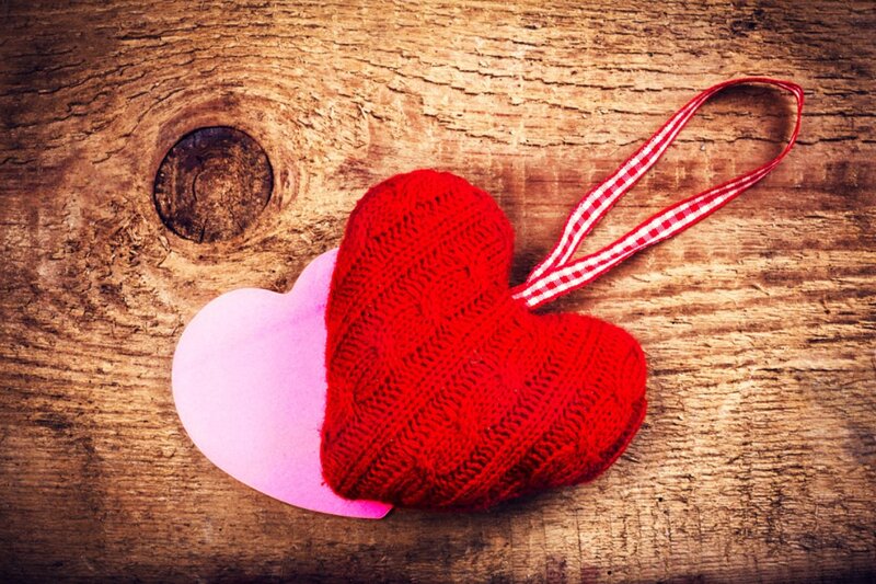 Knitted Heart on Wood