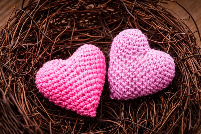 Knitted Hearts in Nest