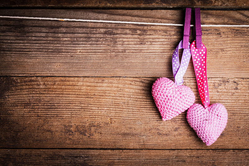 Knitted Hearts on Wood
