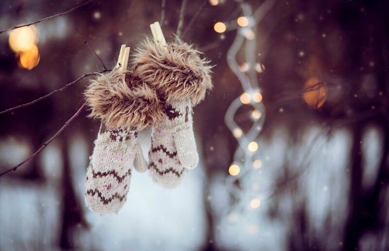 Knitted Mittens on Branch — White