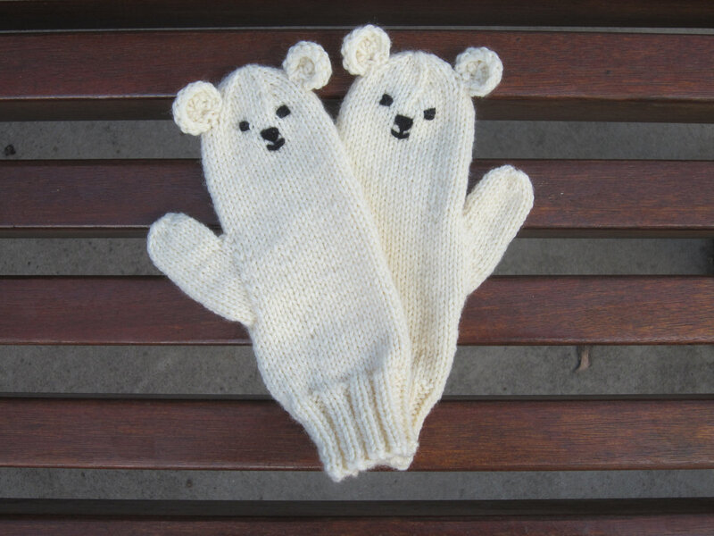 Knitted Polar Bear Mittens