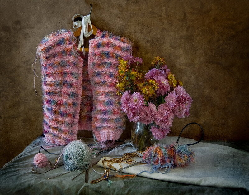 Knitted Socks with Flowers