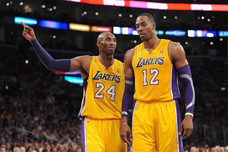 Kobe Bryant and Dwight Howard on court