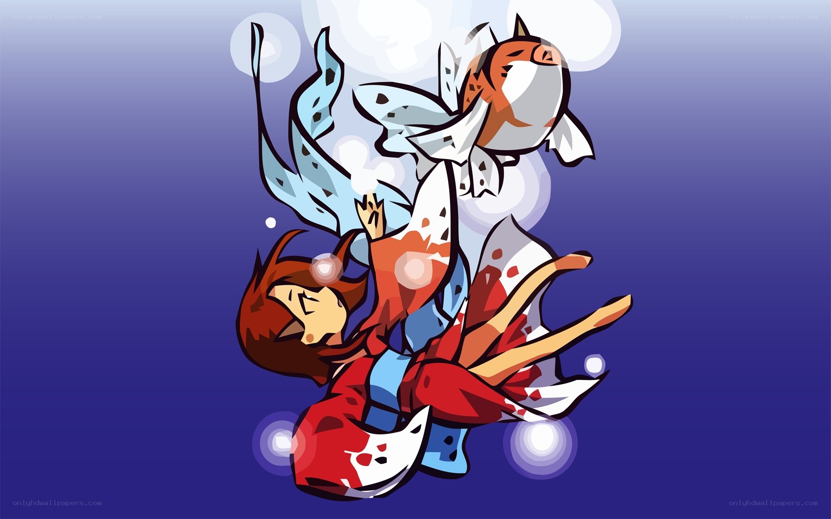 koi fish and character underwater