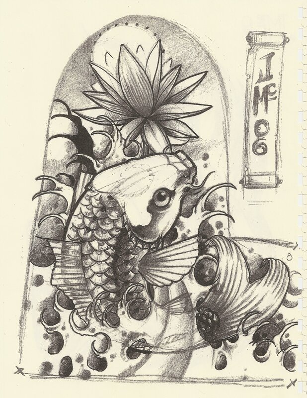 koi fish and lotus sketch