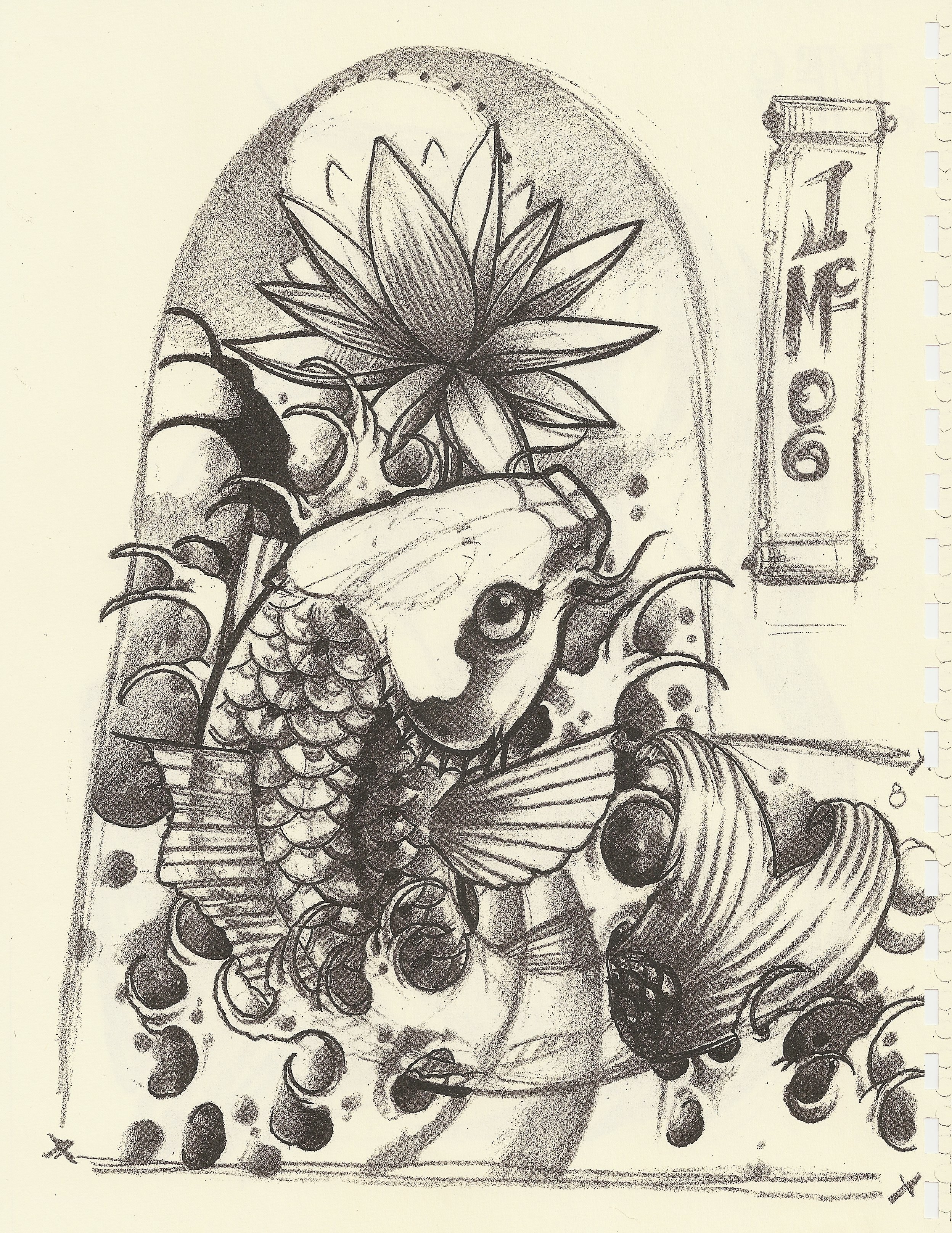 koi fish and lotus sketch