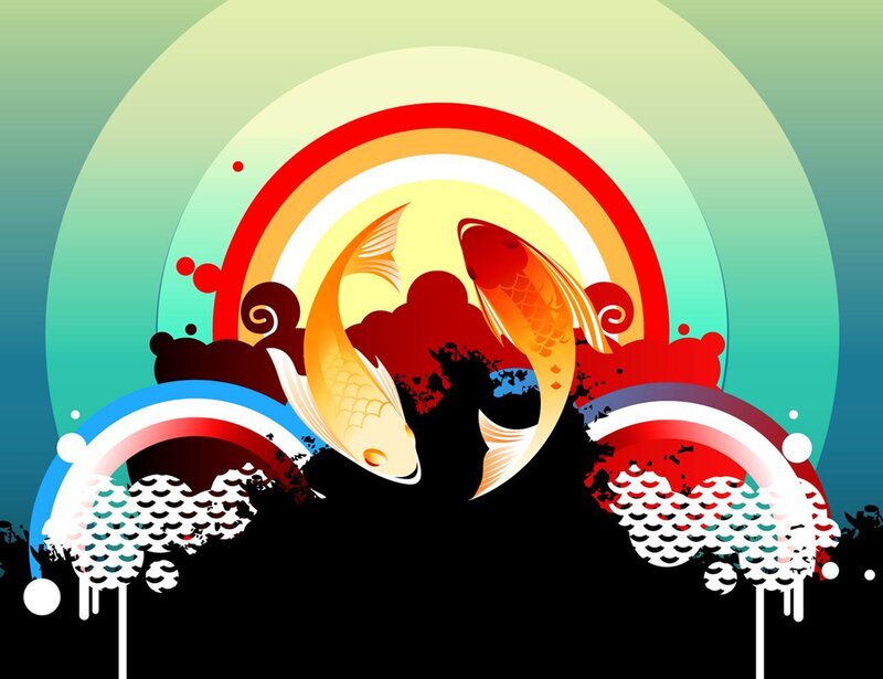 koi fish art with rainbow