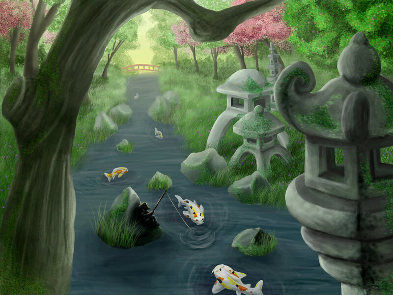 Koi Fish in a Pond — Green