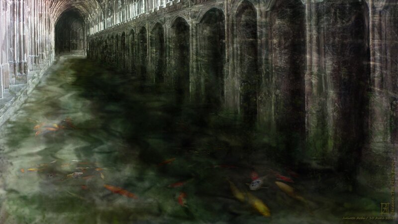 Koi Fish in Flooded Corridor