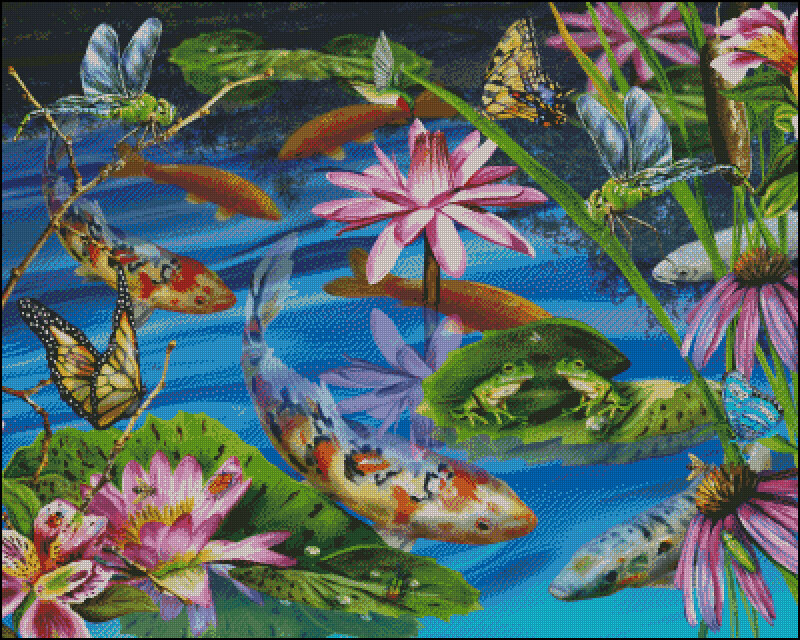 Koi Fish in Pond — Blue, Serene