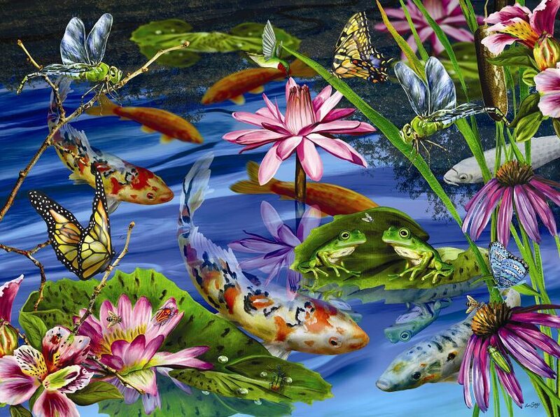 Koi Fish in Pond — Blue