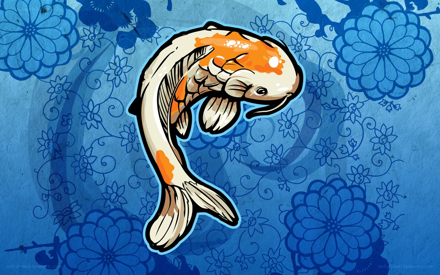koi fish on floral background