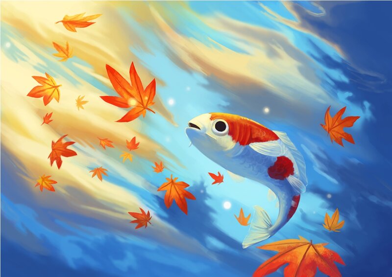 Koi Fish Swimming — Blue