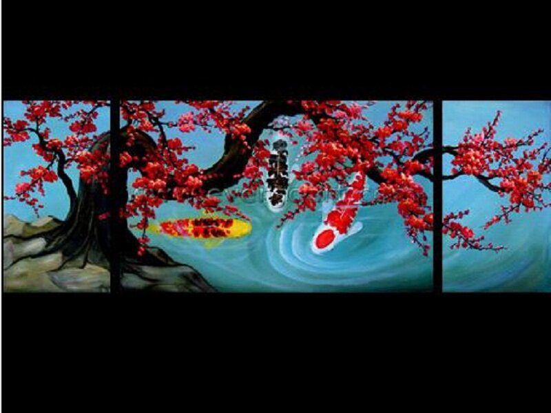 Koi Fish under Cherry Blossoms — Red