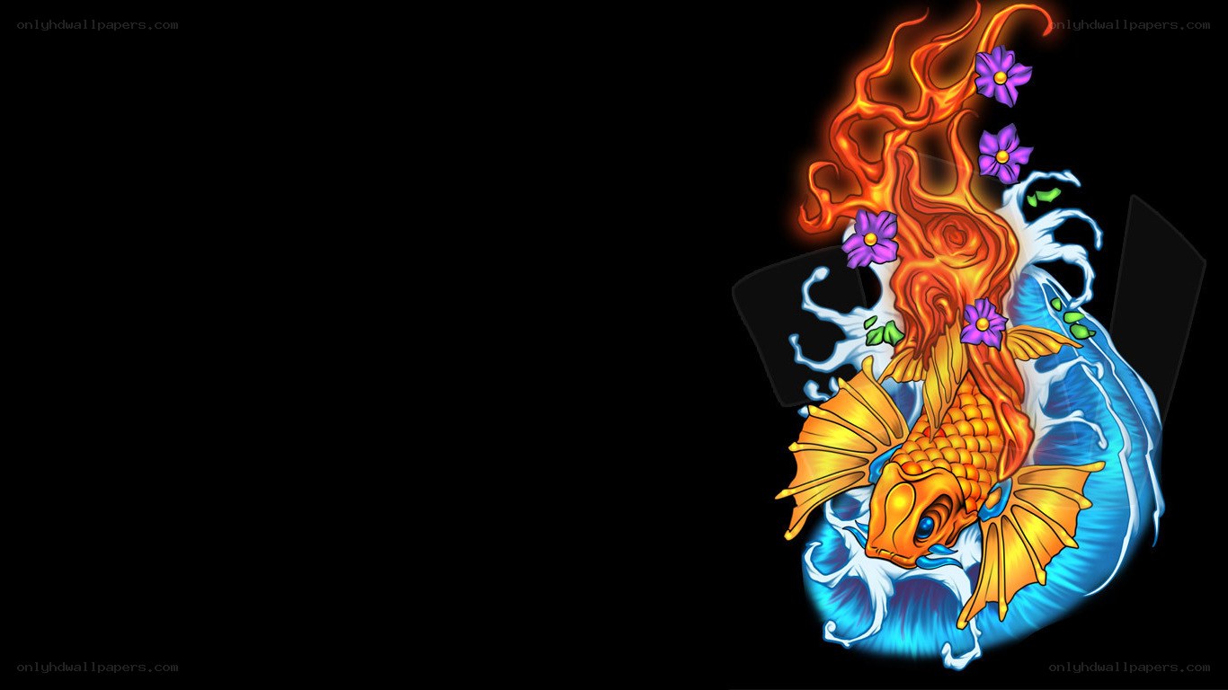 koi fish with fire and water