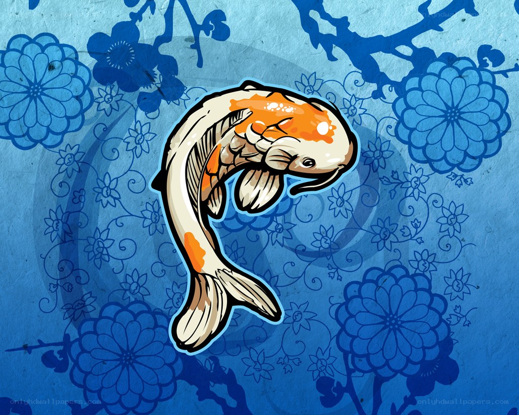 koi fish with floral background