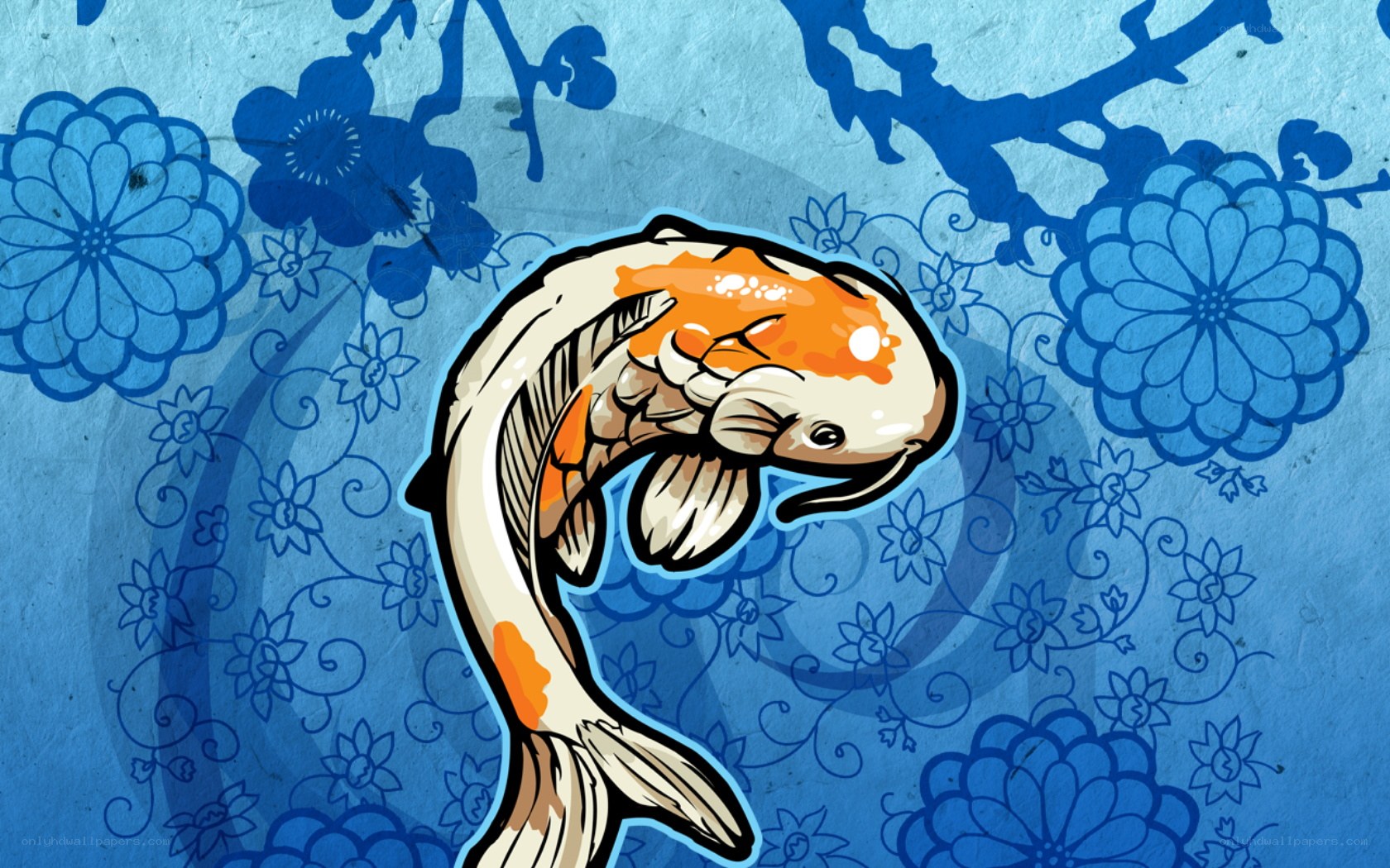koi fish with floral background